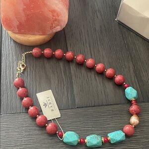 Studio Barse Red and Turquoise Beaded Statement Necklace